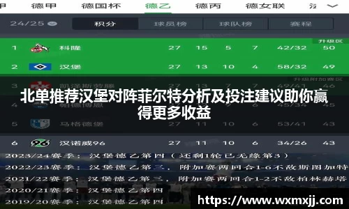 北单推荐汉堡对阵菲尔特分析及投注建议助你赢得更多收益